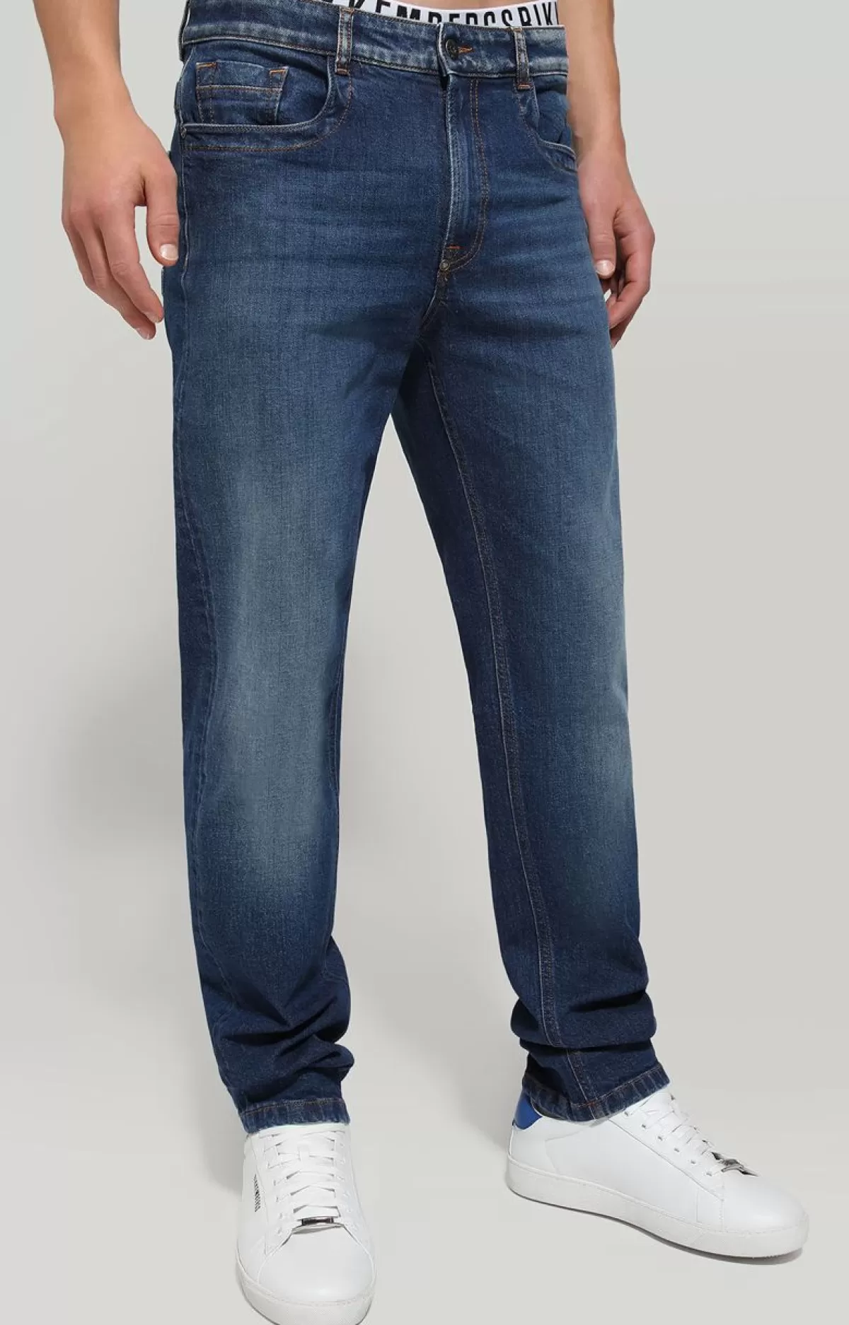Bikkembergs Men'S Jeans Regular Fit With Tape Blue Denim Shop