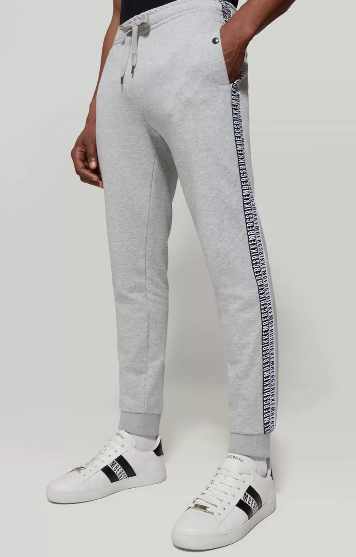 Bikkembergs Men'S Joggers With Double Tape Melange Cream White Shop