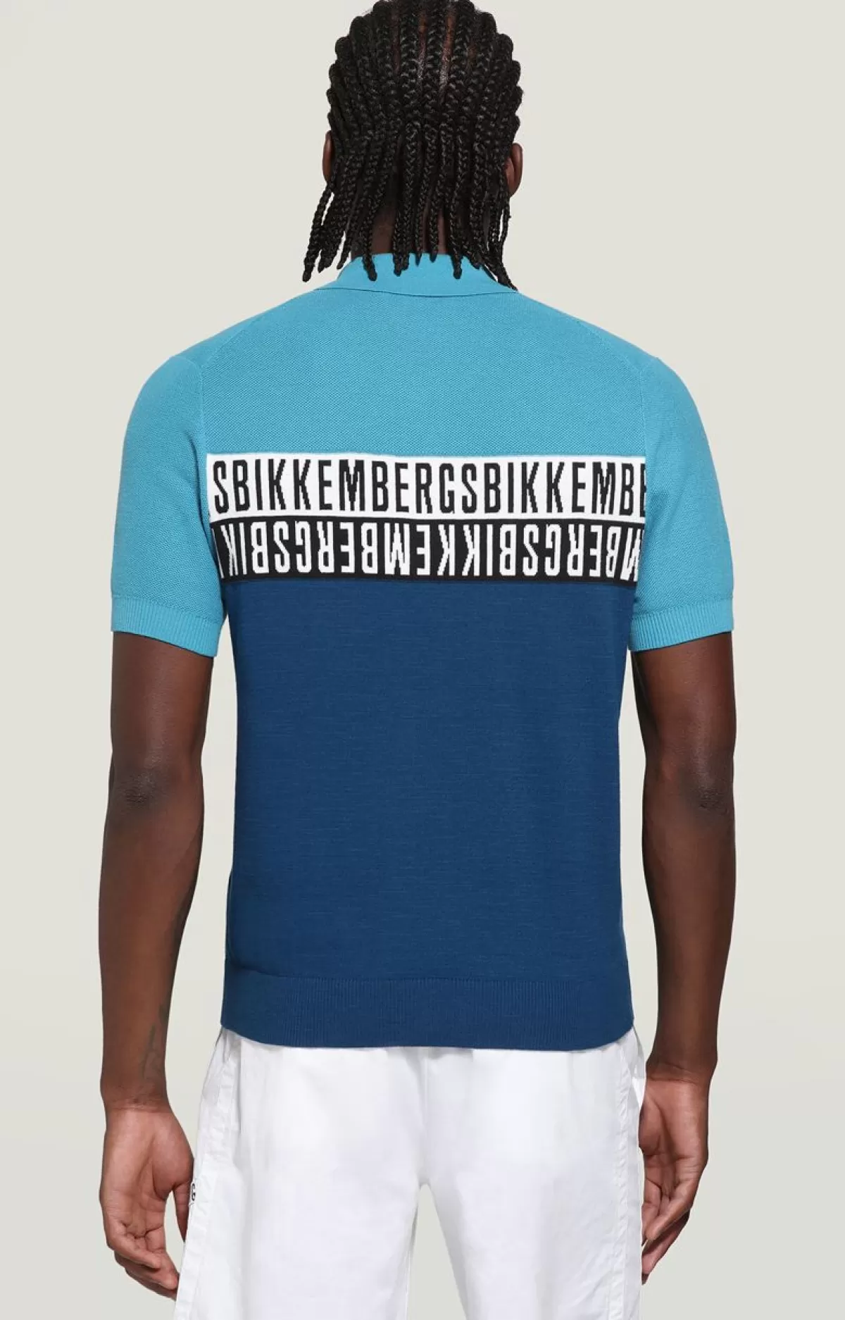 Bikkembergs Men'S Knit Polo Shirt With Jacquard Tape Blue/Navagio/White/Black Discount