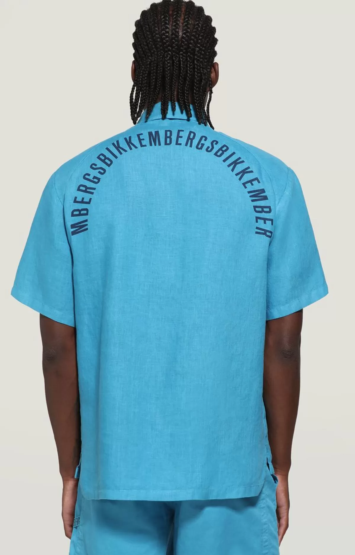 Bikkembergs Men'S Linen Shirt Garment Dyed Turquoise Best Sale
