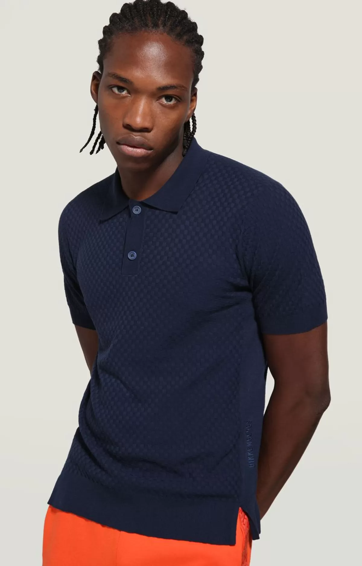 Bikkembergs Men'S Polo Shirt - Damier Stitch Blue Outlet