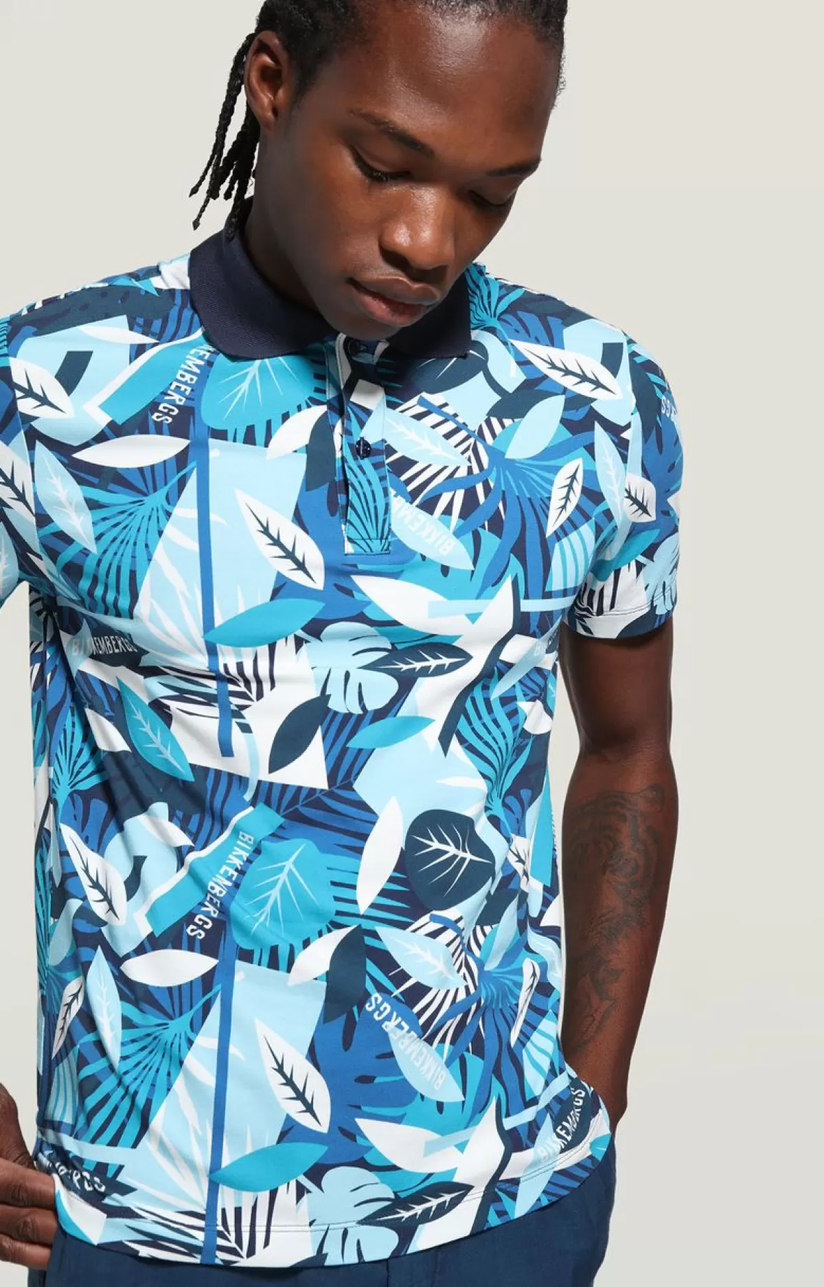 Bikkembergs Men'S Polo Shirt - Tropical Print Tropical Blue Hot