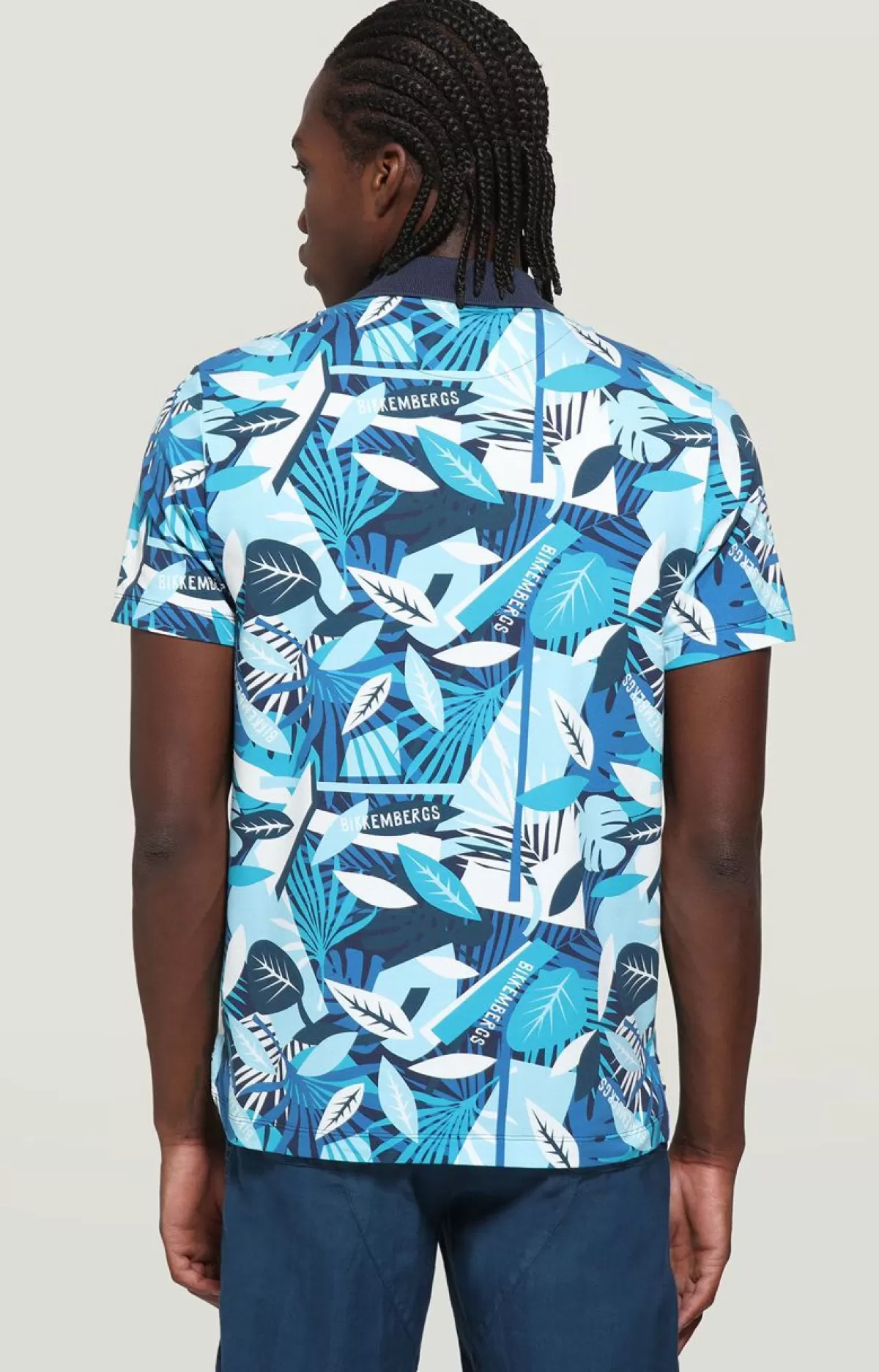 Bikkembergs Men'S Polo Shirt - Tropical Print Tropical Blue Hot