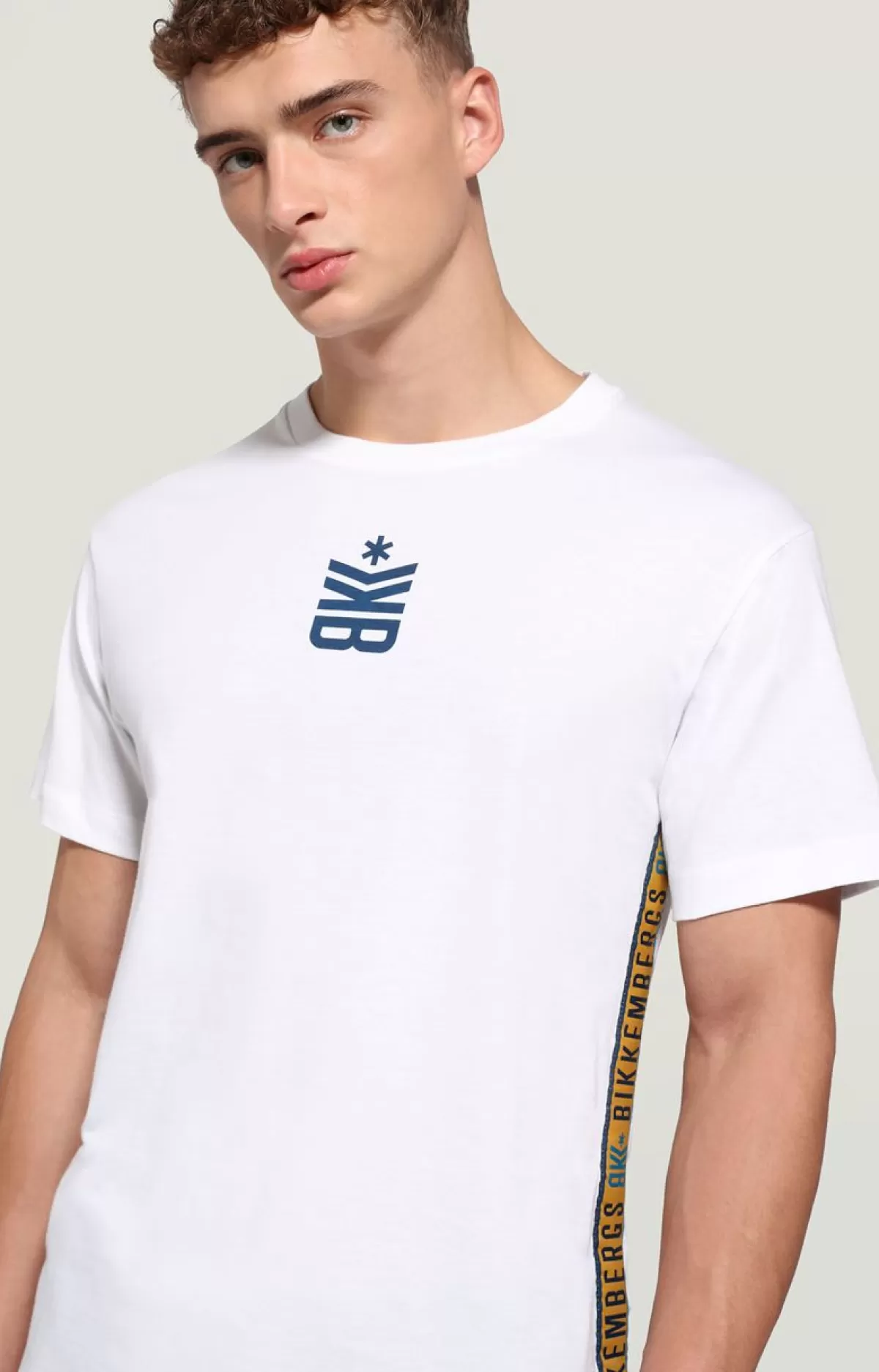 Bikkembergs Men'S Print T-Shirt With Tape Optical White Hot