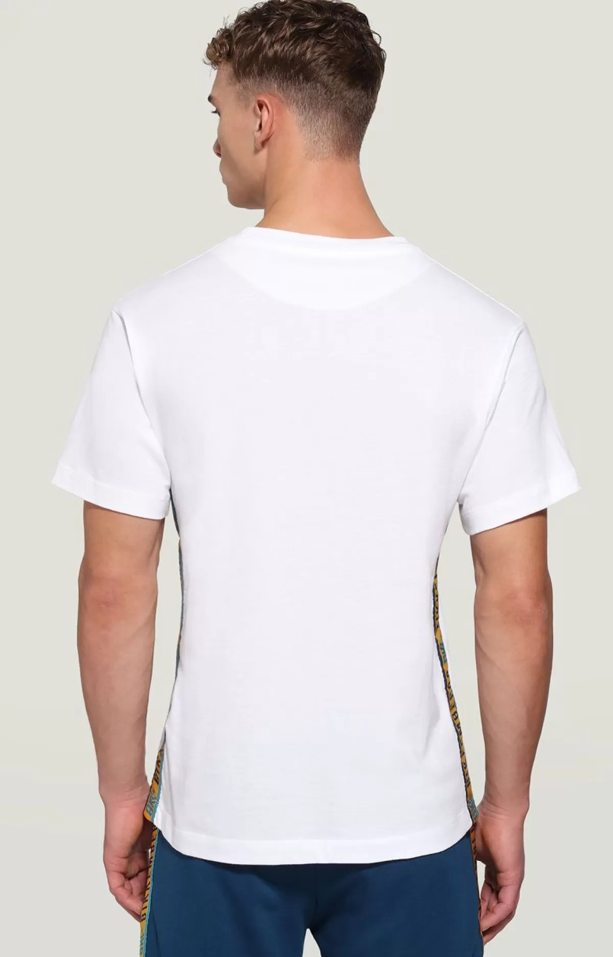 Bikkembergs Men'S Print T-Shirt With Tape Optical White Hot