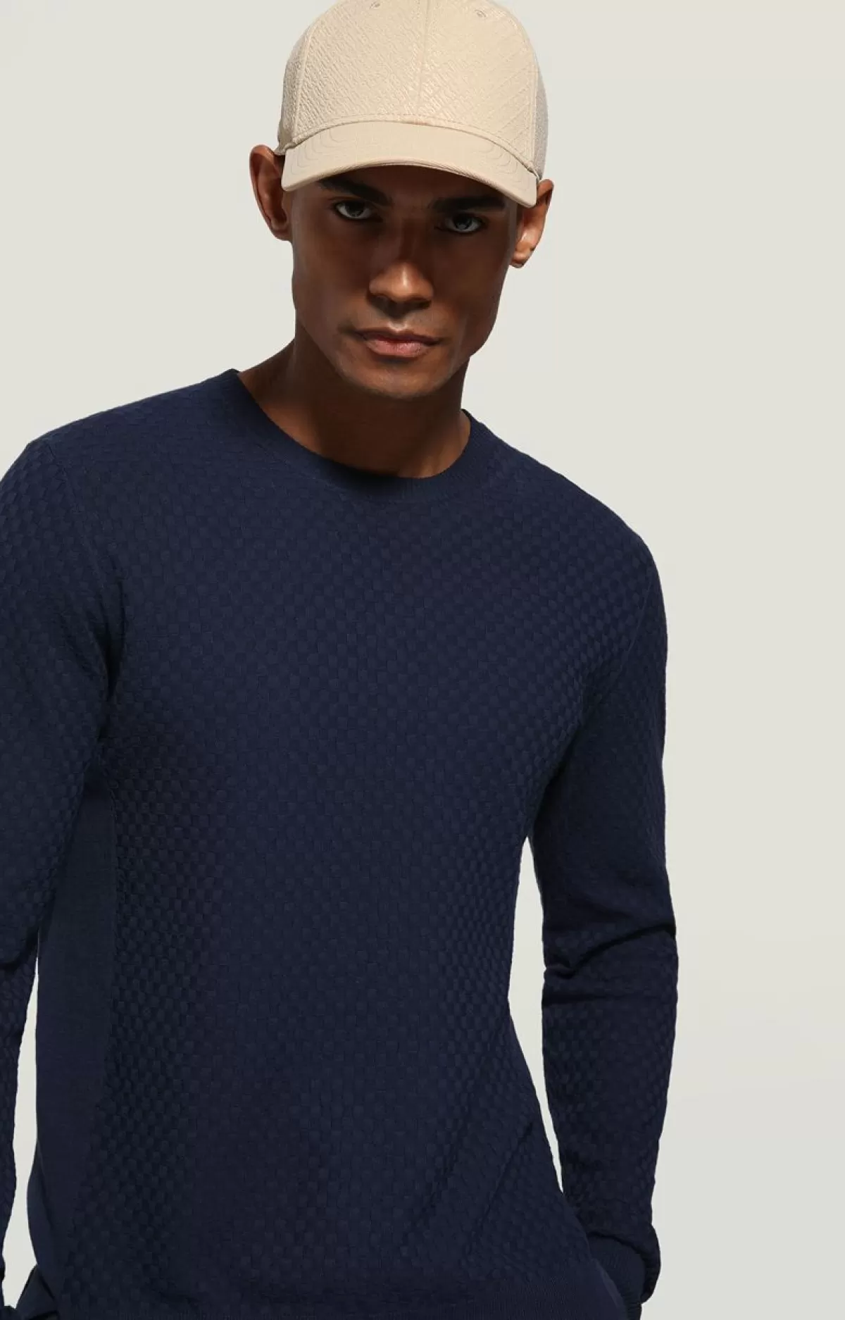 Bikkembergs Men'S Pullover - Linen/Cotton Damier Blue Cheap