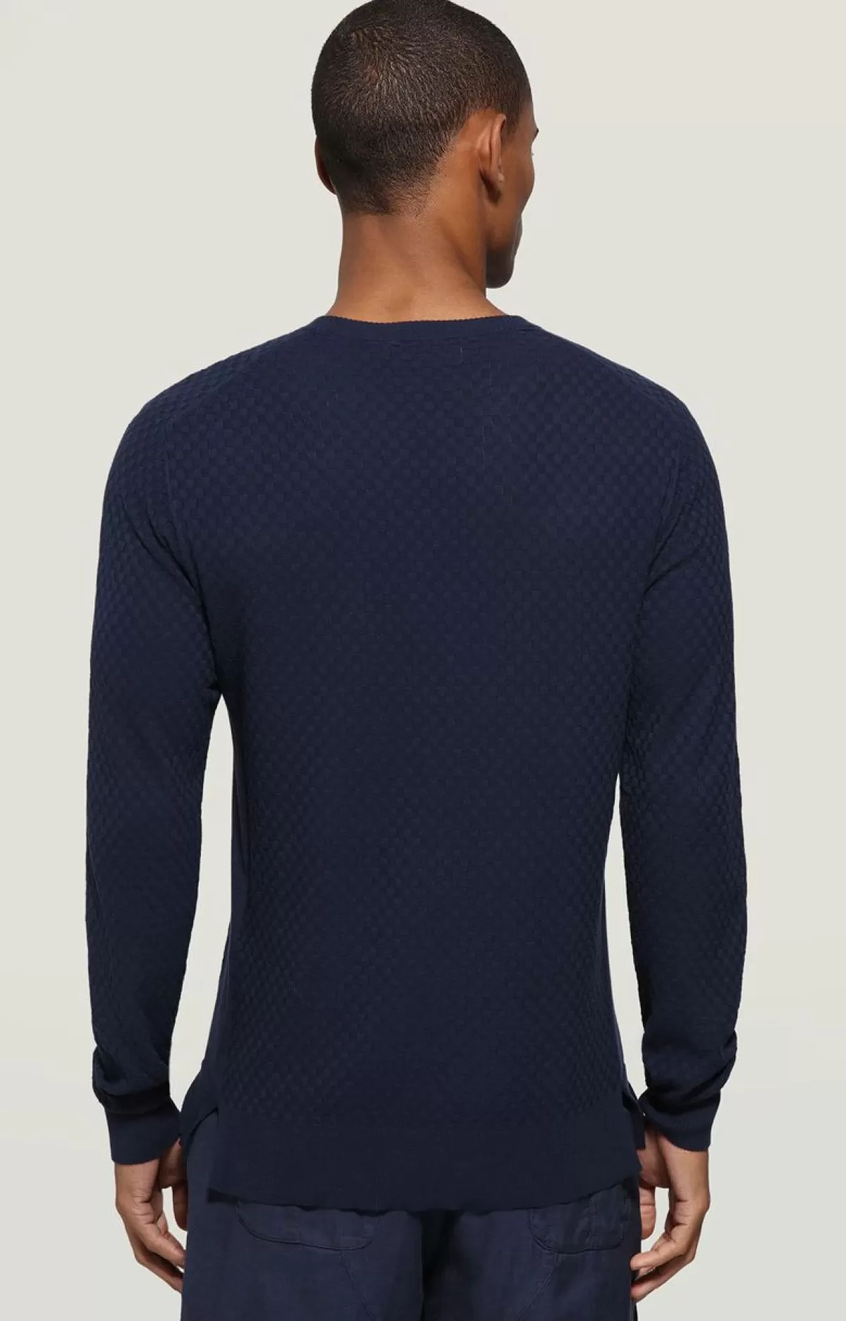 Bikkembergs Men'S Pullover - Linen/Cotton Damier Blue Cheap