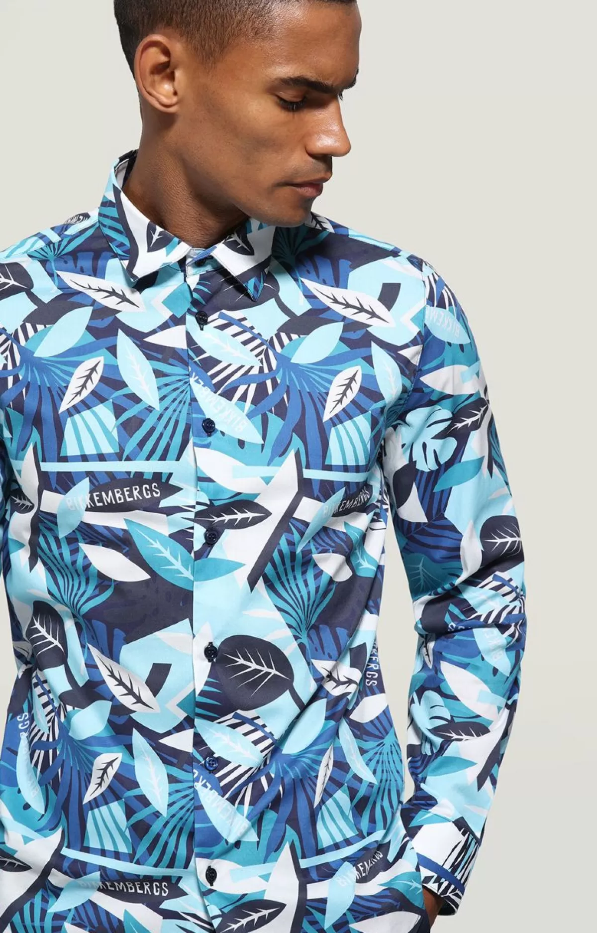 Bikkembergs Men'S Shirt - Tropical Print Tropical Blue Discount