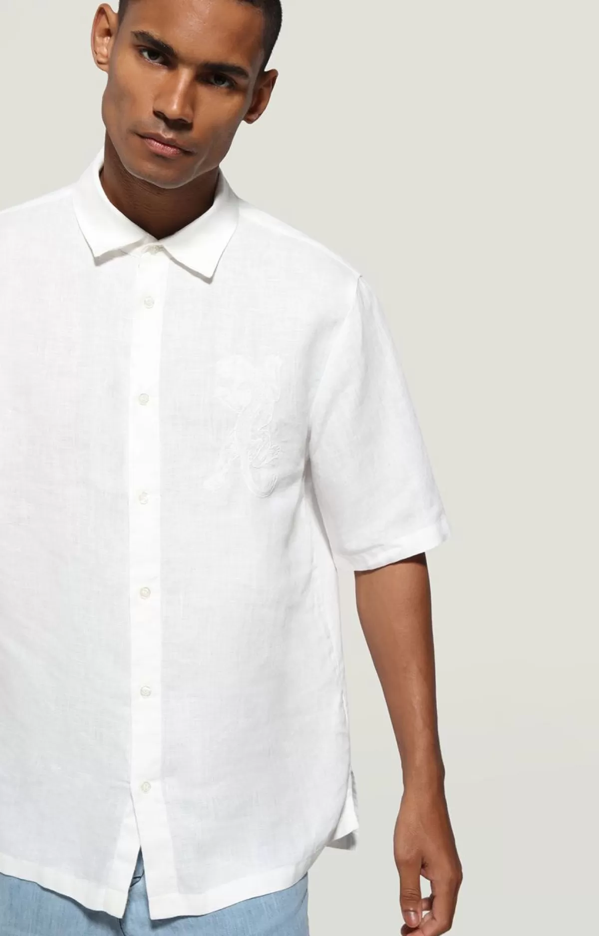 Bikkembergs Men'S Short Sleeve Embroidered Shirt White Best Sale