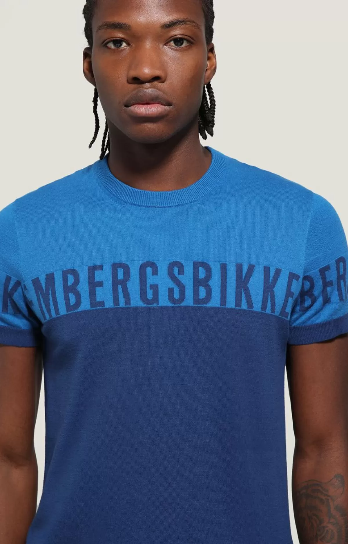 Bikkembergs Men'S Short Sleeve Pullover Blue/Snorkel Store