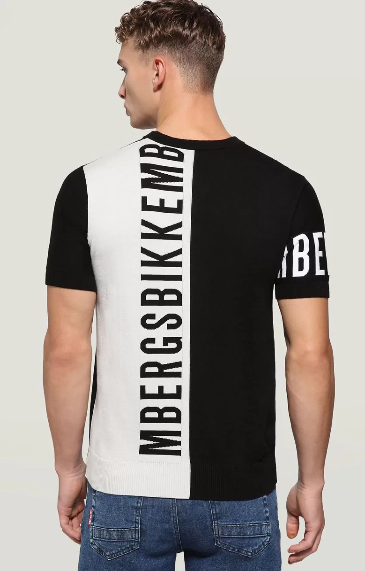 Bikkembergs Men'S Short Sleeved Sweater Black/Grey/White Cheap