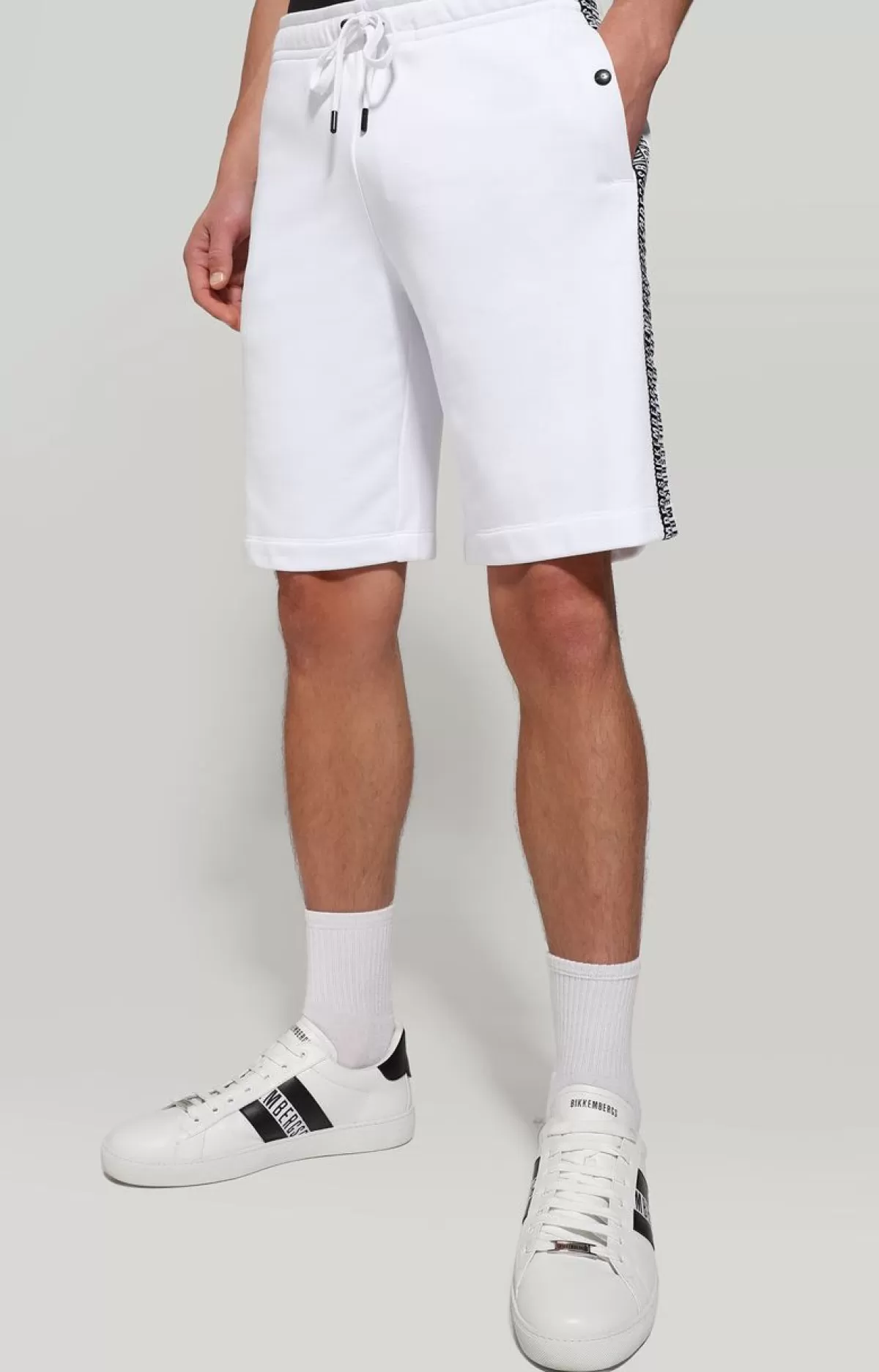 Bikkembergs Men'S Shorts With Double Tape Melange Cream White Outlet