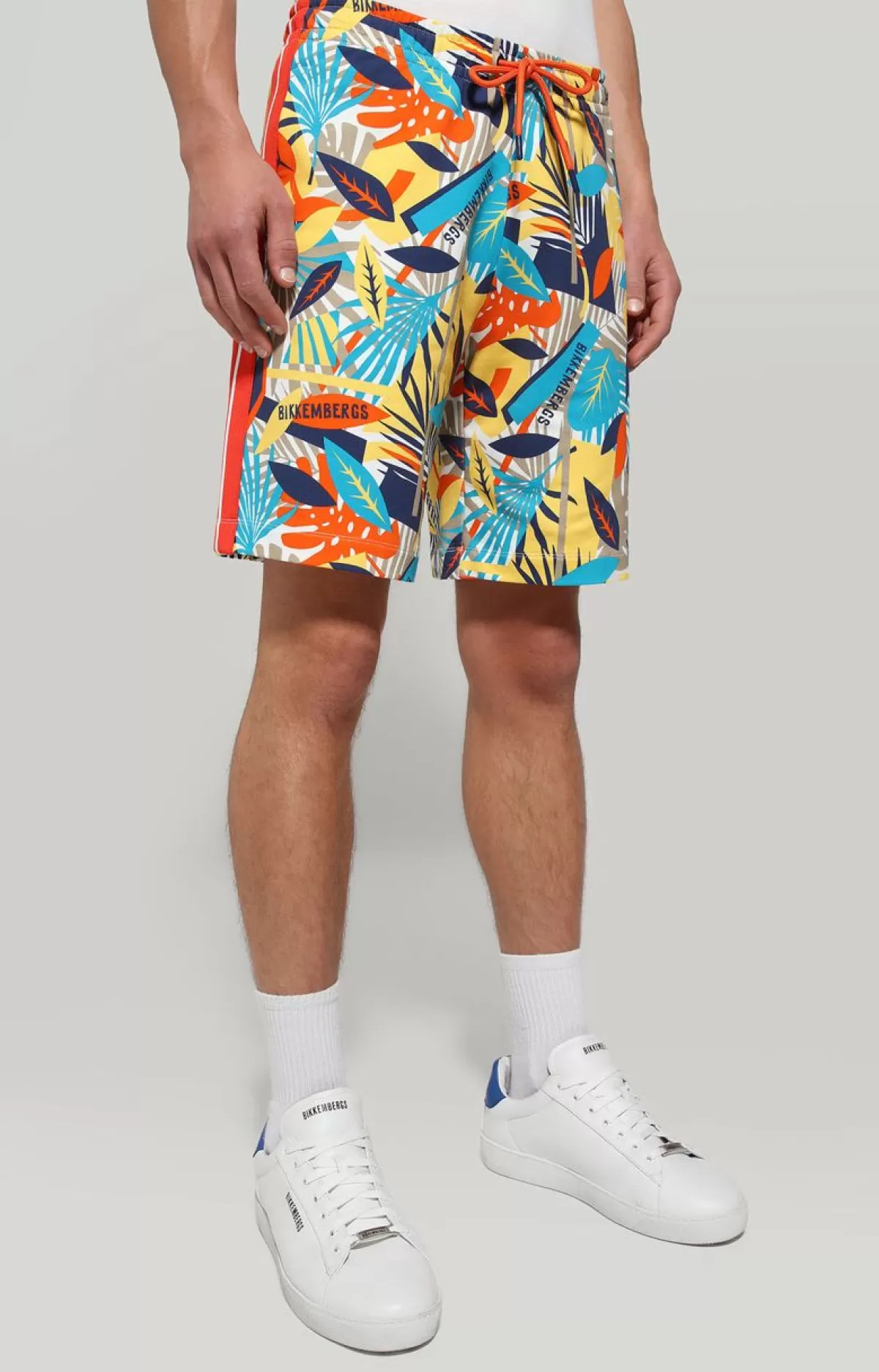 Bikkembergs Men'S Shorts With Tropical Print Tropical Yellow New