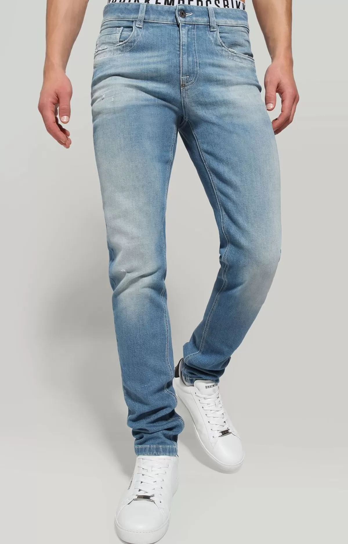 Bikkembergs Men'S Slim Fit Jeans With Printed Back Blue Denim Flash Sale