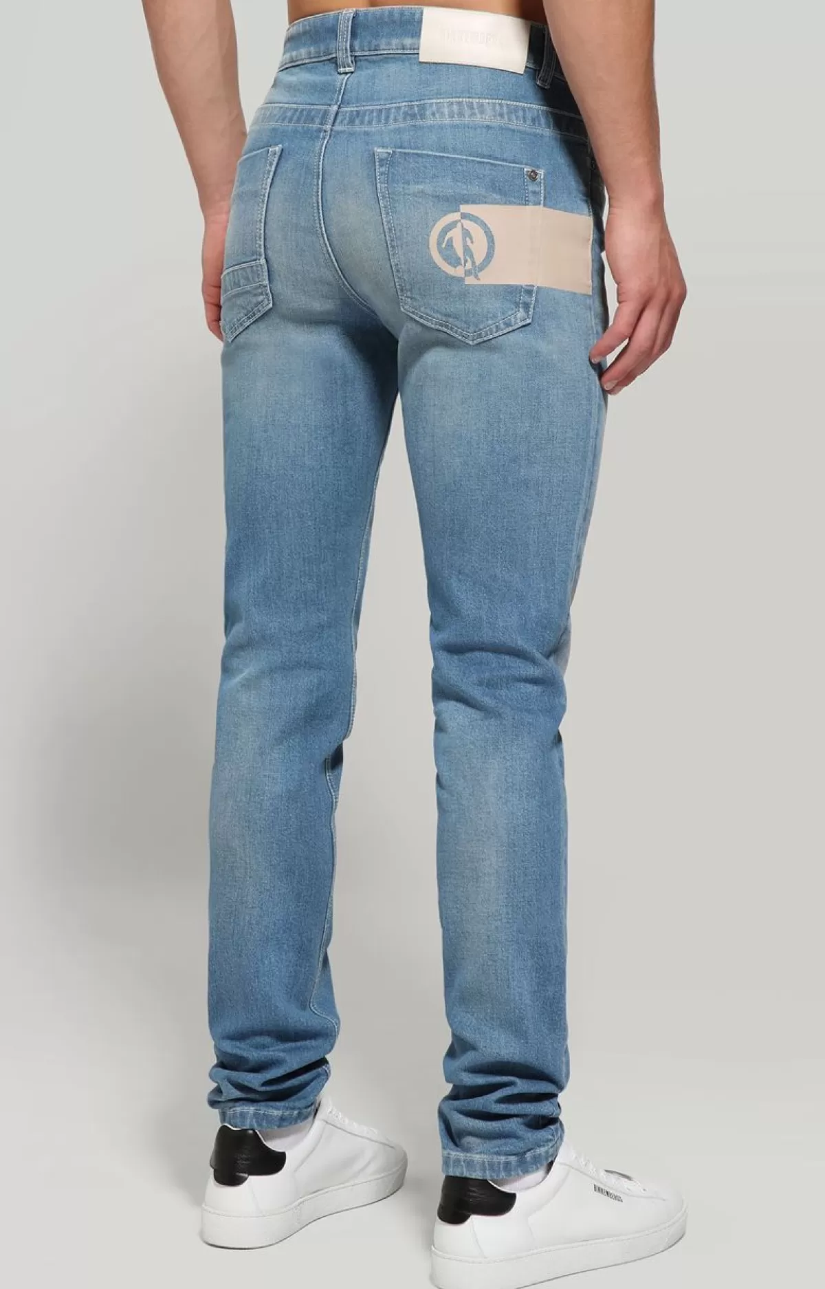 Bikkembergs Men'S Slim Fit Jeans With Printed Back Blue Denim Flash Sale