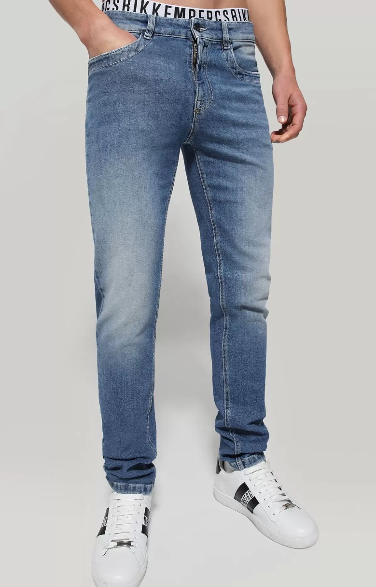 Bikkembergs Men'S Slim Fit Jeans With Tape Blue Denim Best