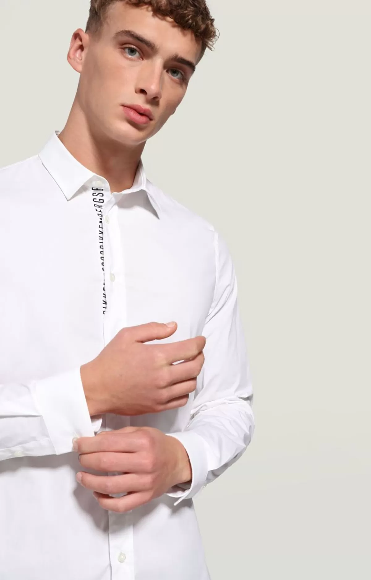 Bikkembergs Men'S Slim Fit Shirt With Matching Tape Optical White Best Sale