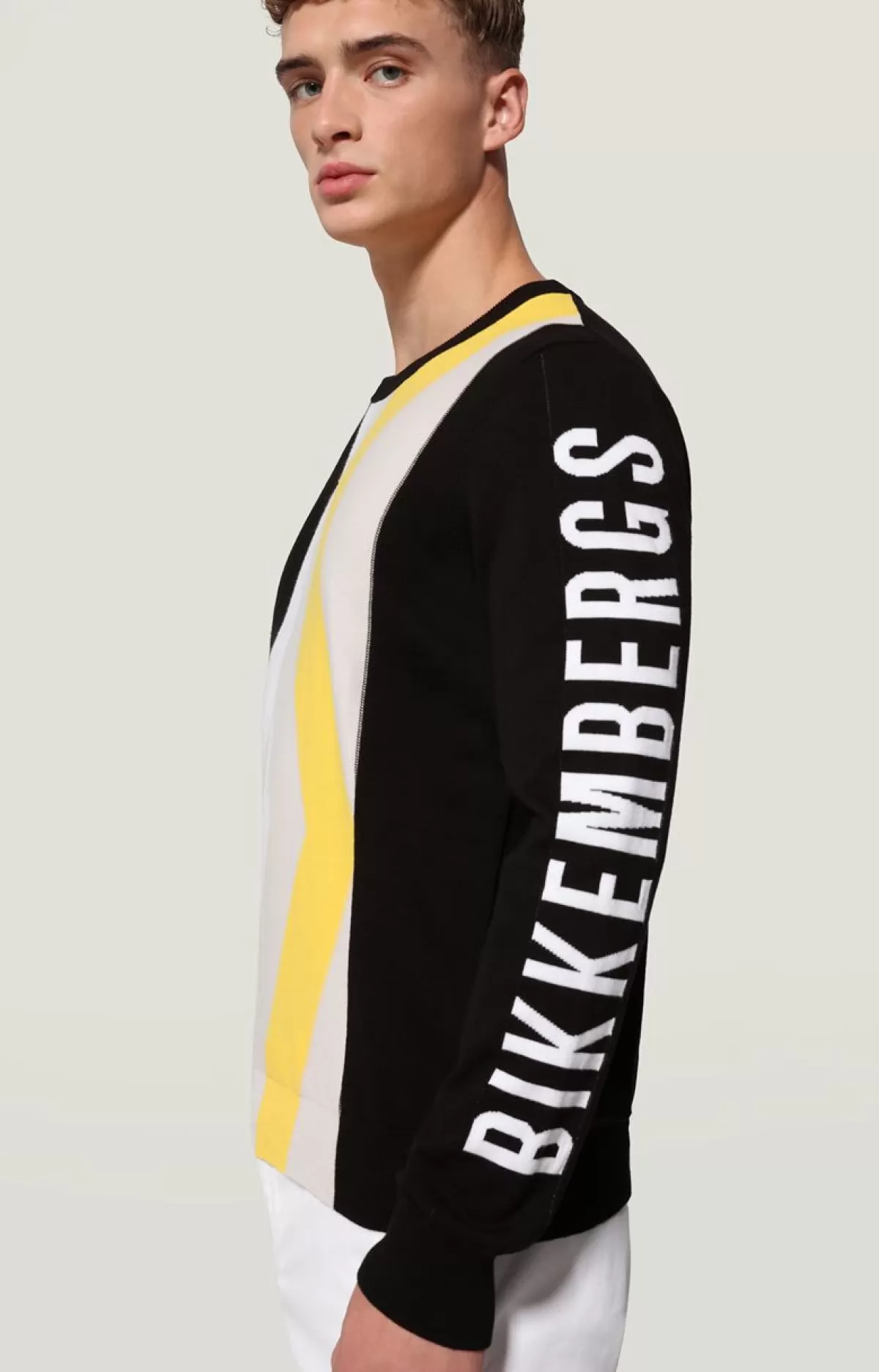 Bikkembergs Men'S Sweater With Intarsia Black/Grey/White/Yellow Cheap