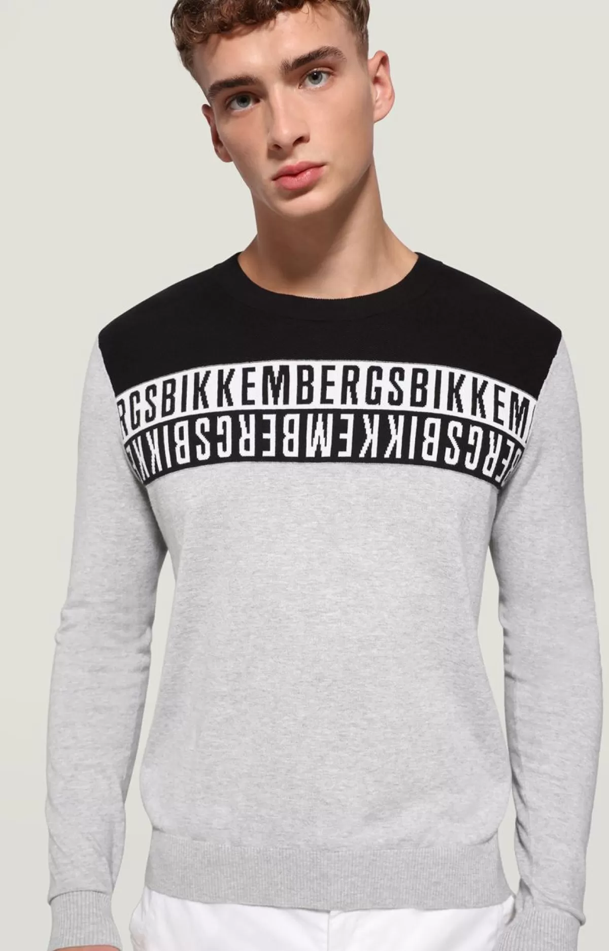Bikkembergs Men'S Sweater With Jacquard Tape Grey/Black/White/Black Store