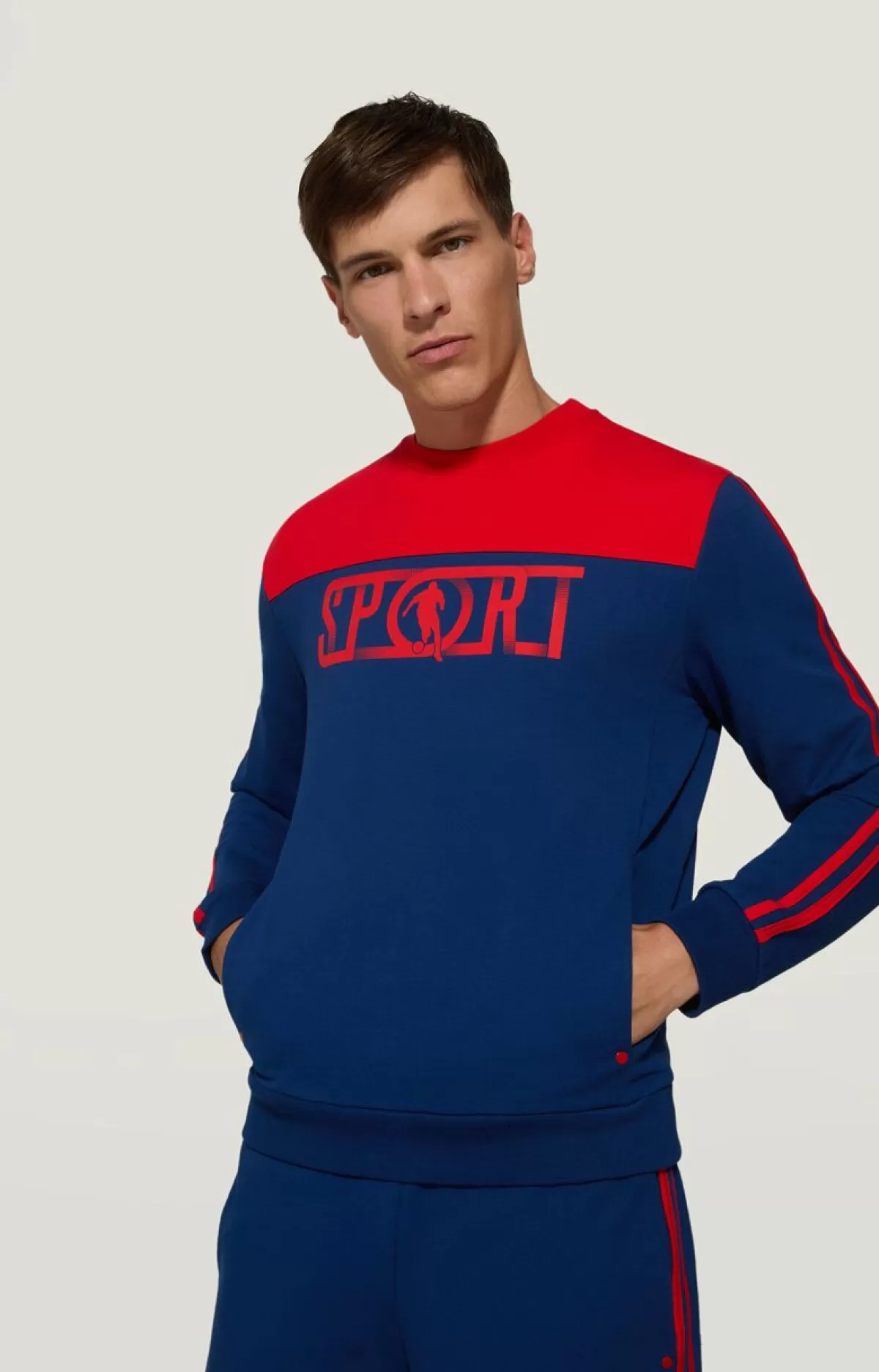 Bikkembergs Men'S Sweatshirt - Sport Estate Blue/Goji Berry Hot