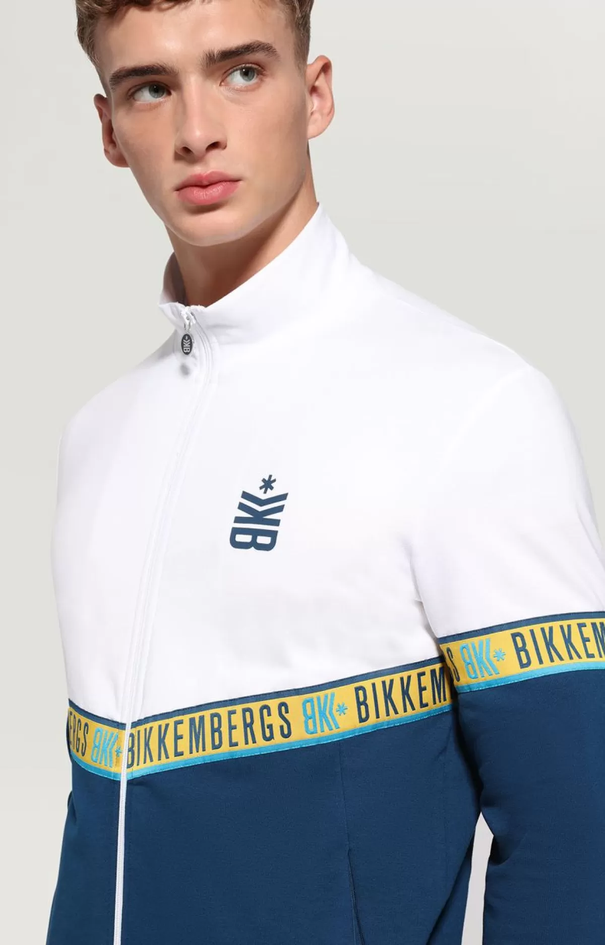 Bikkembergs Men'S Sweatshirt With Jacquard Tape White/Navy Best Sale