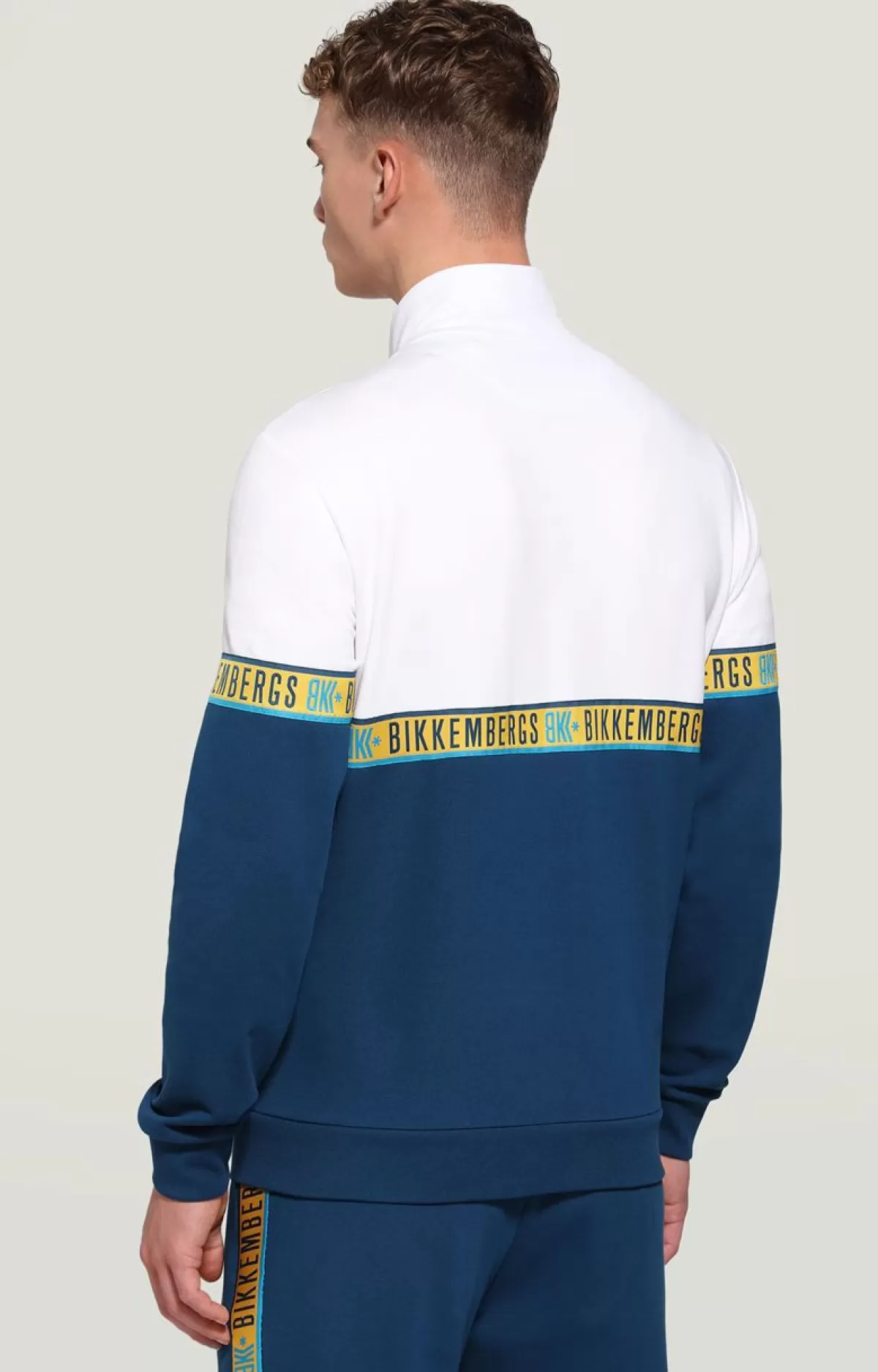 Bikkembergs Men'S Sweatshirt With Jacquard Tape White/Navy Best Sale