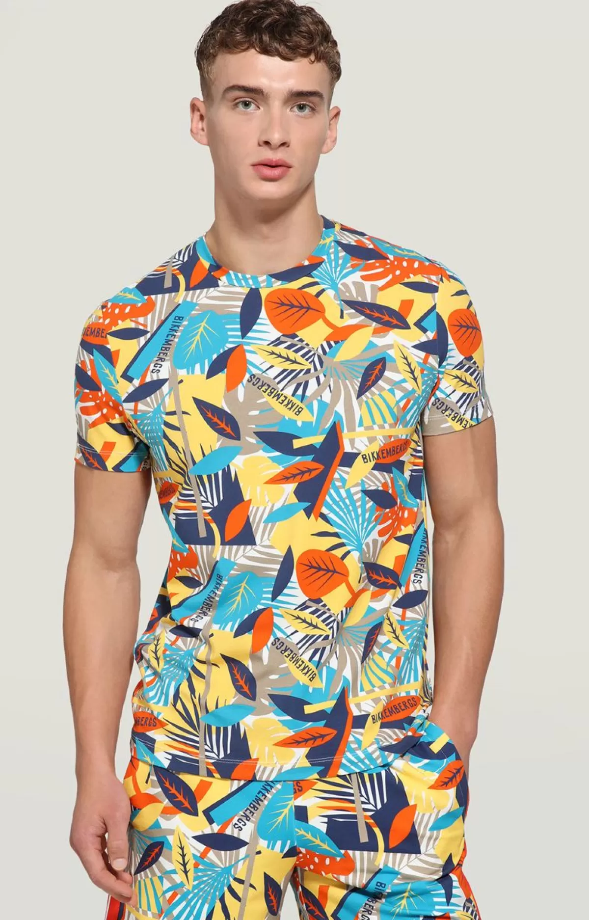 Bikkembergs Men'S T-Shirt - Tropical Print Tropical Yellow Flash Sale