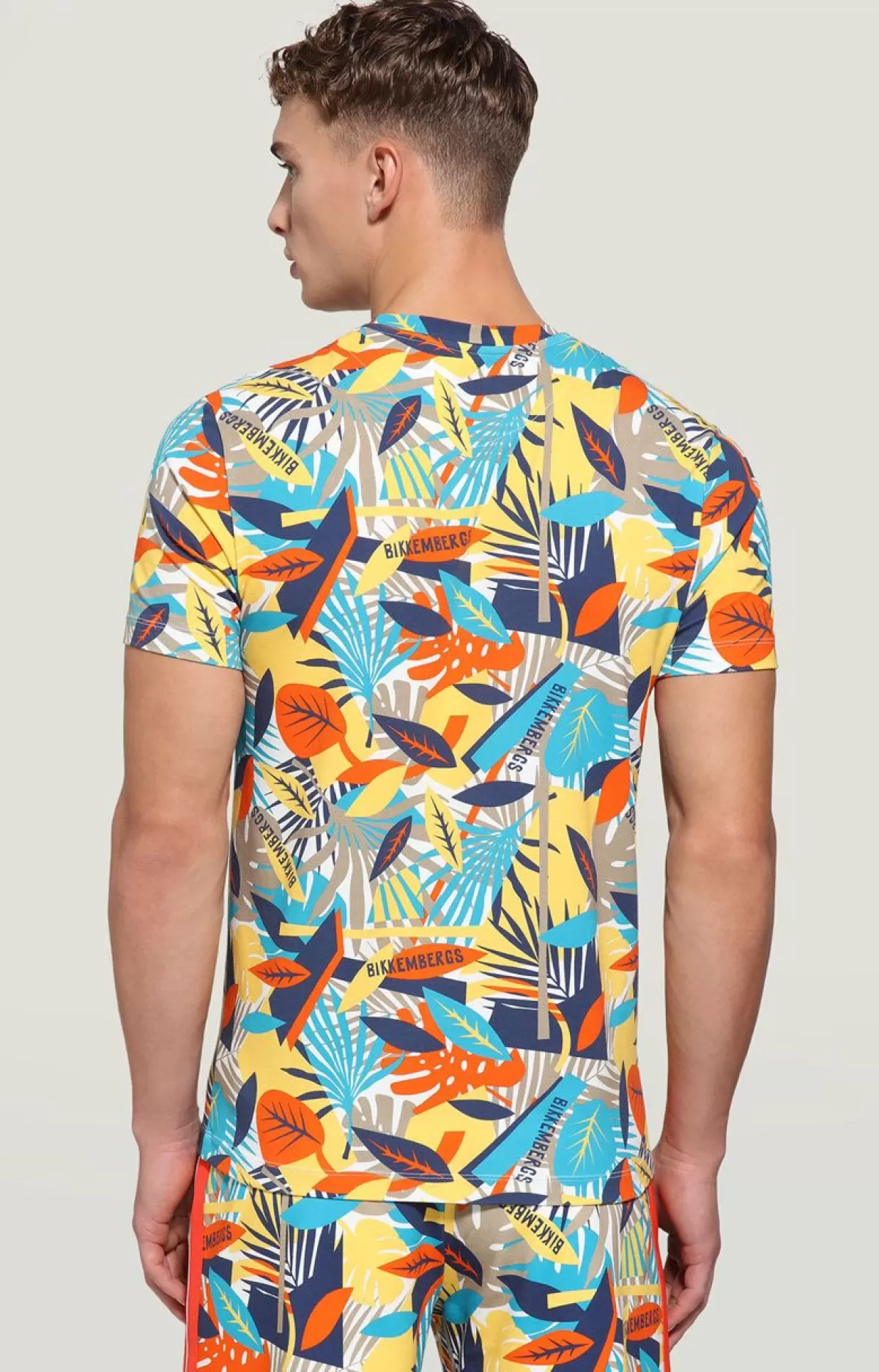 Bikkembergs Men'S T-Shirt - Tropical Print Tropical Yellow Flash Sale