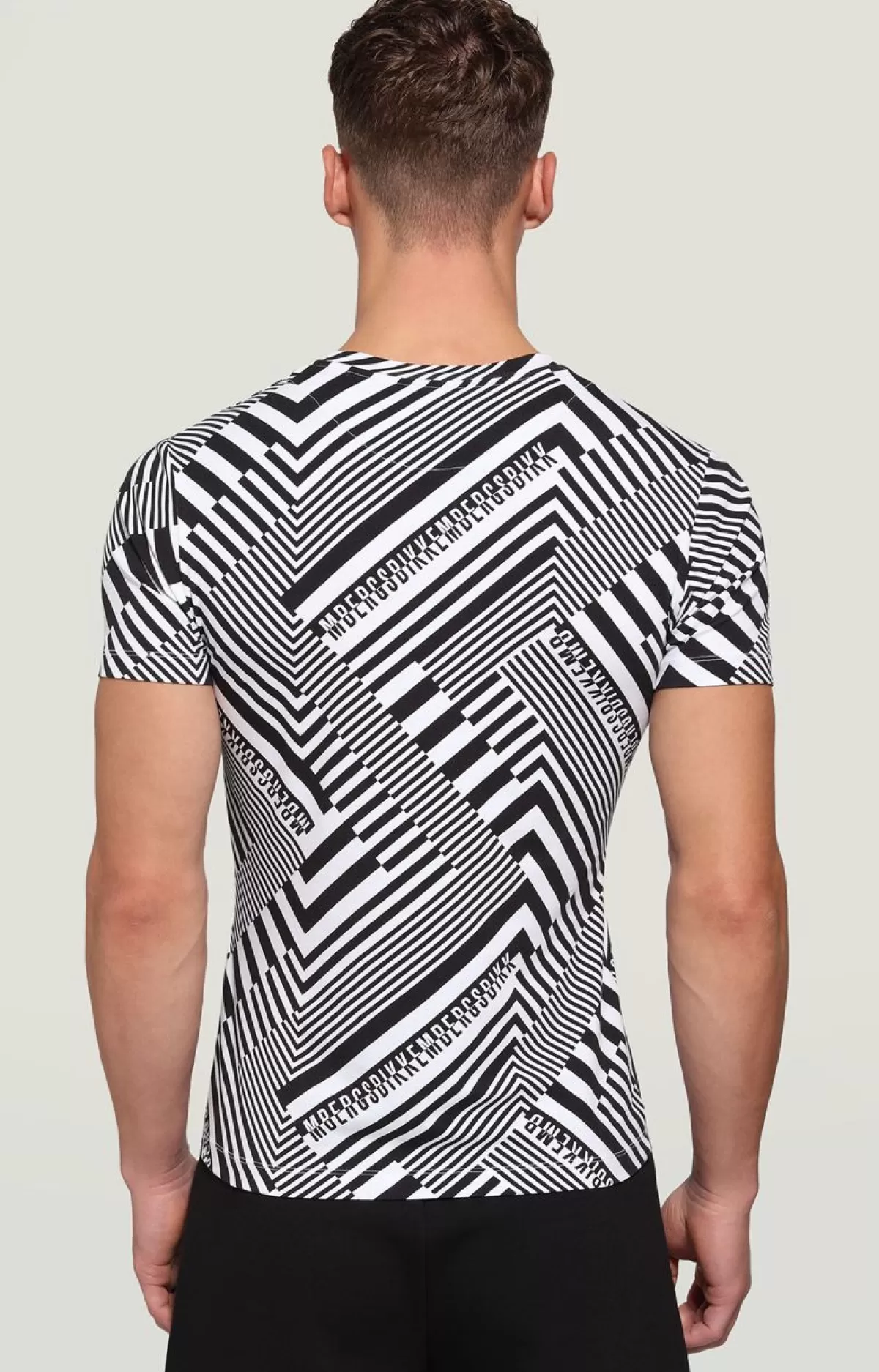 Bikkembergs Men'S T-Shirt All-Over Optical Print Optical White/Black New