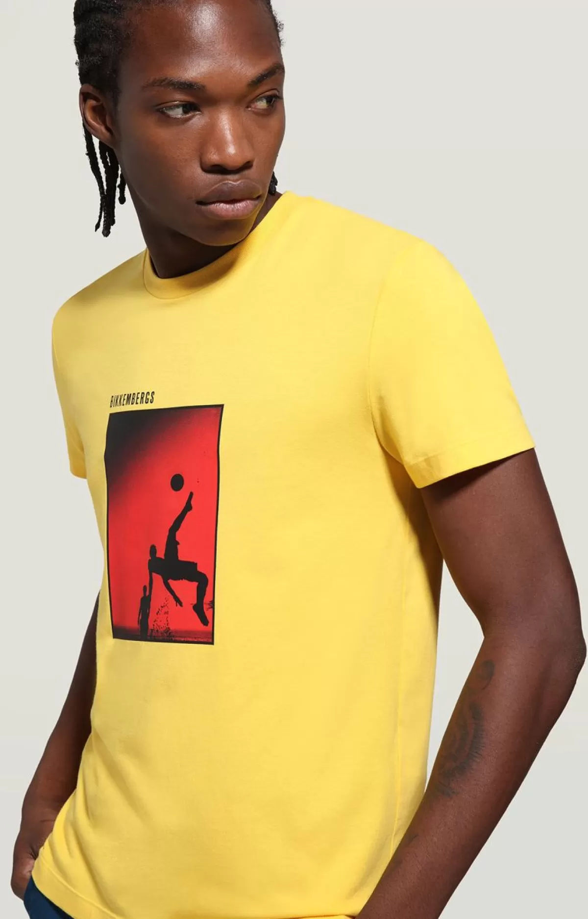 Bikkembergs Men'S T-Shirt Textured Print Yellow Fashion